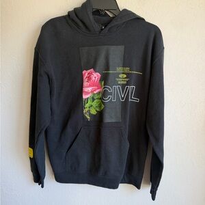 Civil Black Rose Graphic Hooded Sweatshirt Womens M City Streetwear Causal